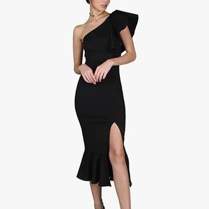 Black one shoulder ruffle dress